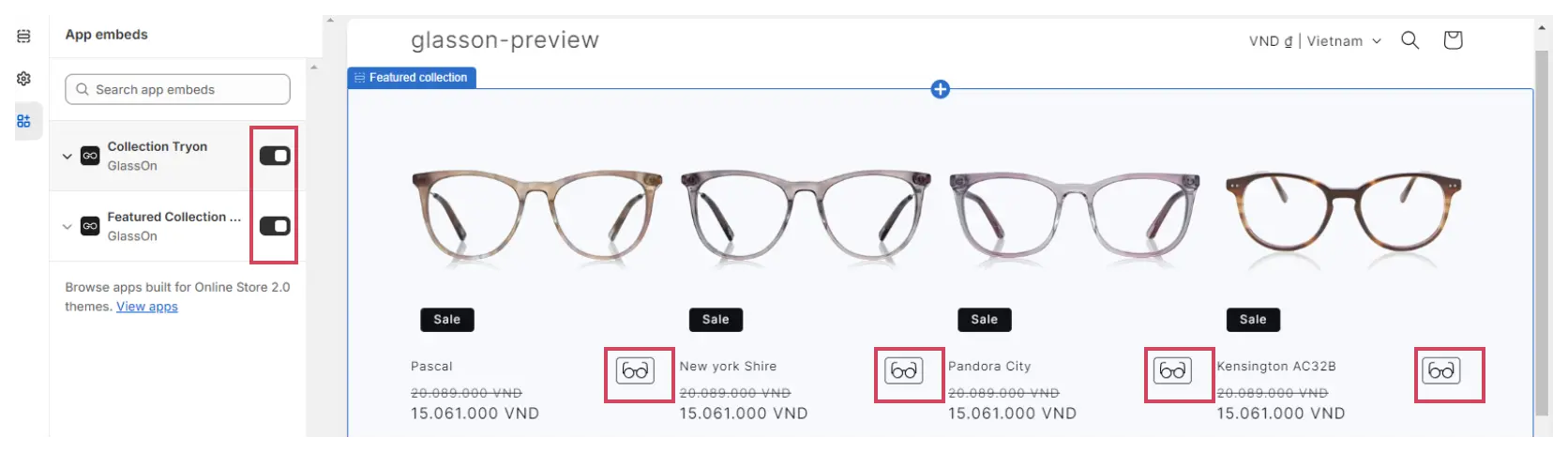 Theme editor with App Embeds selected