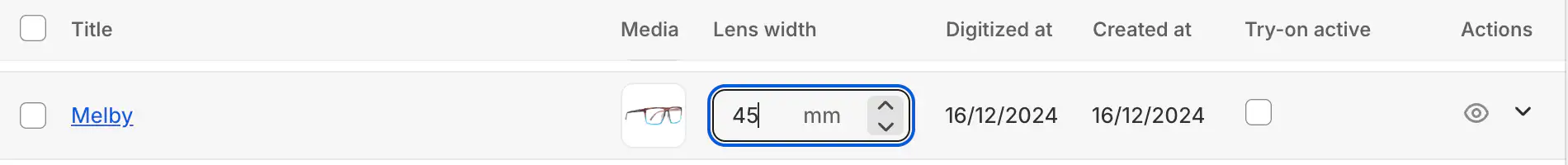 Input lens width for glasses